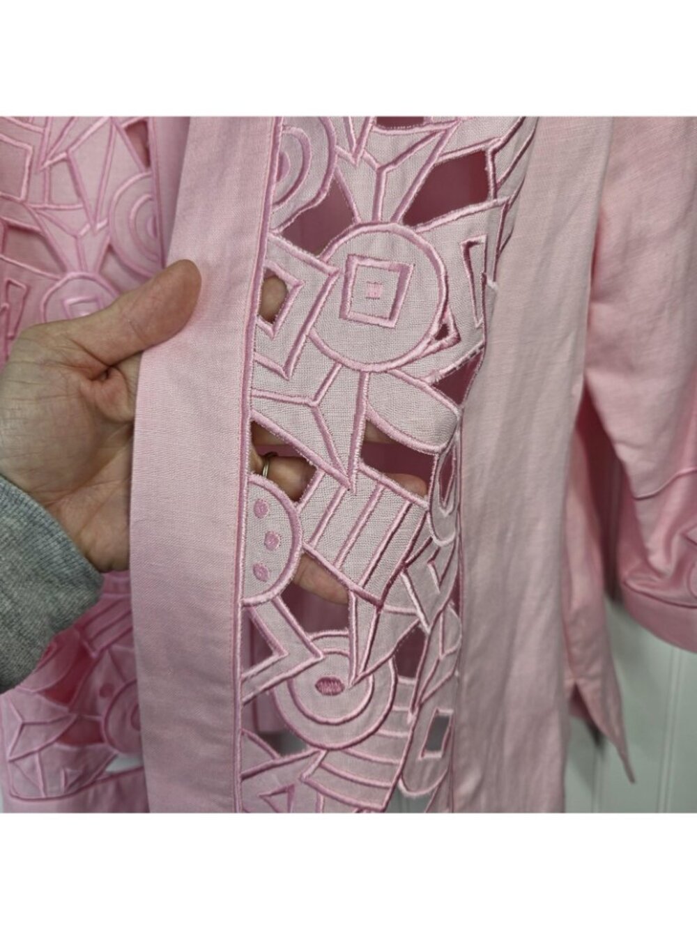 Bob Mackie Wearable Art Jacket Tank Set Womens XL Pink Linen Cutout Cottagecore - Picture 4 of 16